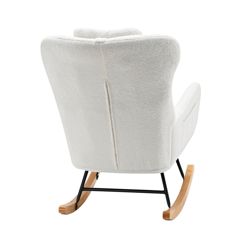 Oikiture Rocking Chair Nursing Armchair Sherpa Accent Chairs With 2 Pillow White