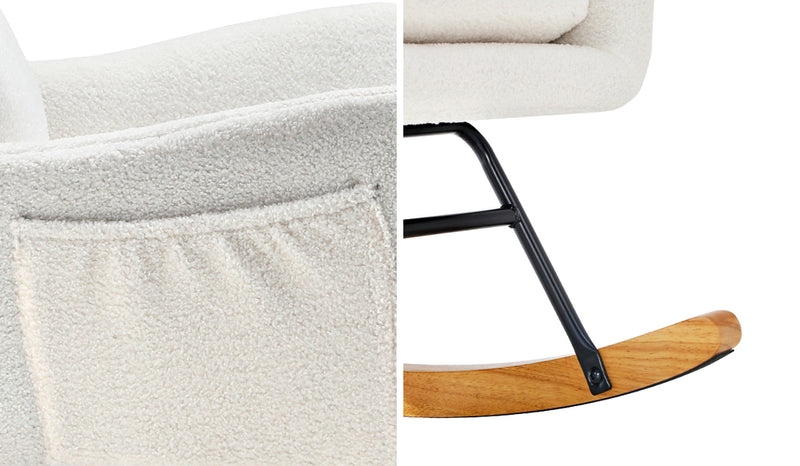 Oikiture Rocking Chair Nursing Armchair Sherpa Accent Chairs With 2 Pillow White