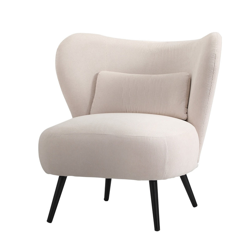 Oikiture Armchair with Lumbar Pillow Wingback Velvet Beige