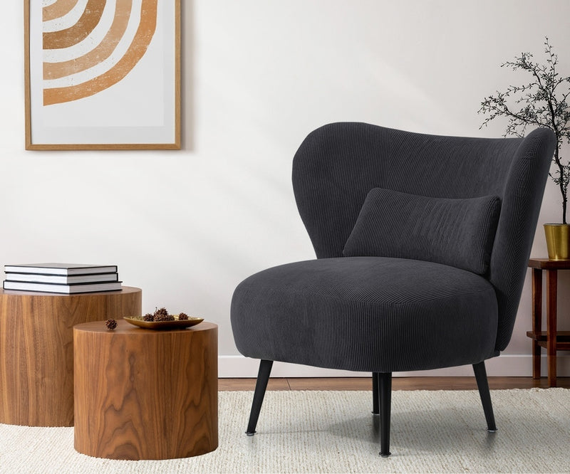 Oikiture Lounge Chair with Lumbar Pillow Wingback Velvet Charcoal