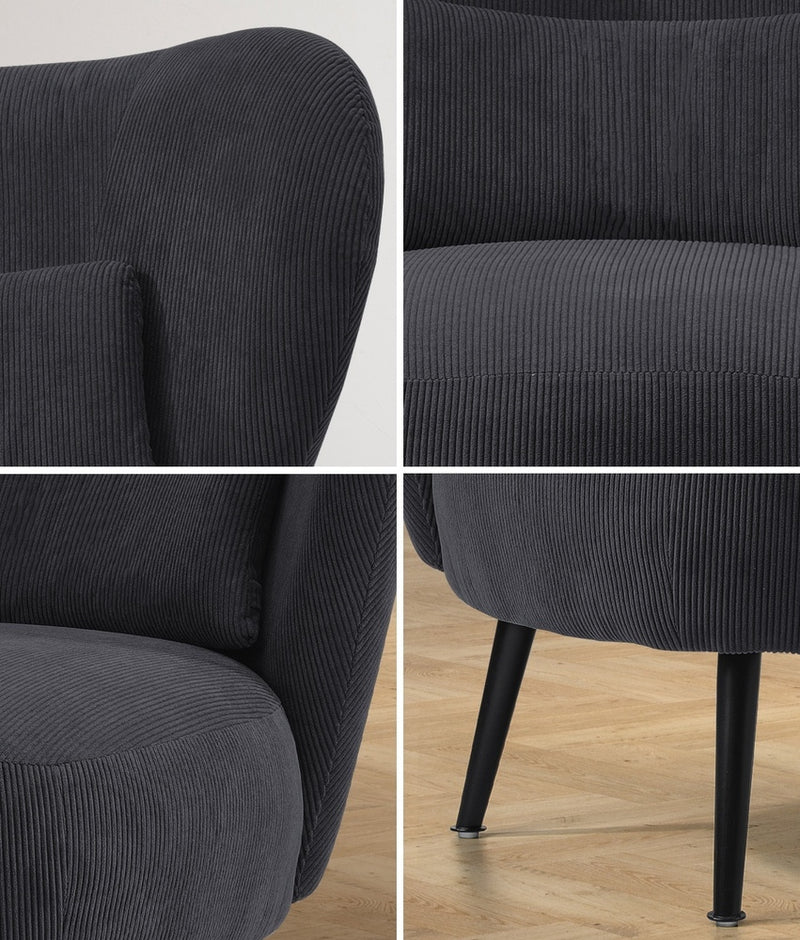 Oikiture Lounge Chair with Lumbar Pillow Wingback Velvet Charcoal