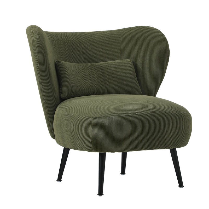 Oikiture 2x Armchair with Lumbar Pillow Wingback Velvet Green