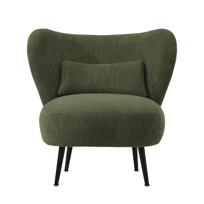 Oikiture 2x Armchair with Lumbar Pillow Wingback Velvet Green