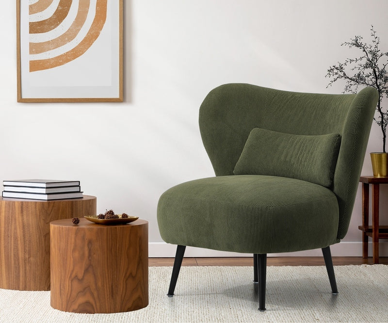 Oikiture 2x Armchair with Lumbar Pillow Wingback Velvet Green