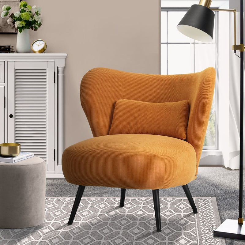 Oikiture Armchair with Lumbar Pillow Wingback Velvet Orange