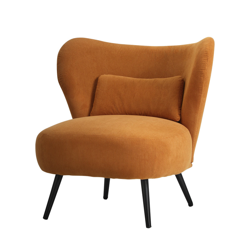 Oikiture Armchair with Lumbar Pillow Wingback Velvet Orange