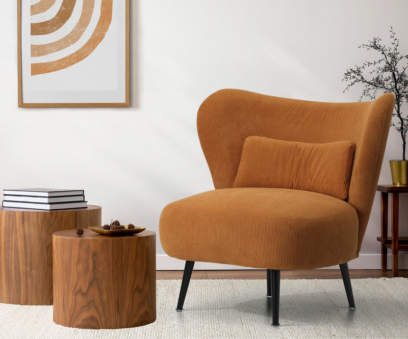 Oikiture Armchair with Lumbar Pillow Wingback Velvet Orange