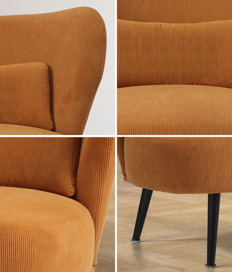 Oikiture Armchair with Lumbar Pillow Wingback Velvet Orange