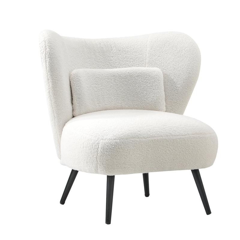 Oikiture 2x Armchair with Lumbar Pillow Wingback Boucle White