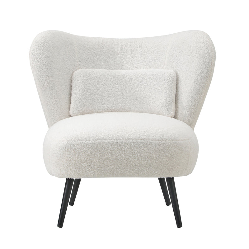 Oikiture 2x Armchair with Lumbar Pillow Wingback Boucle White