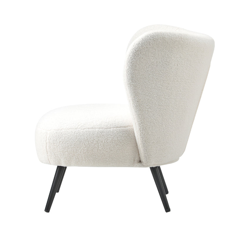Oikiture 2x Armchair with Lumbar Pillow Wingback Boucle White