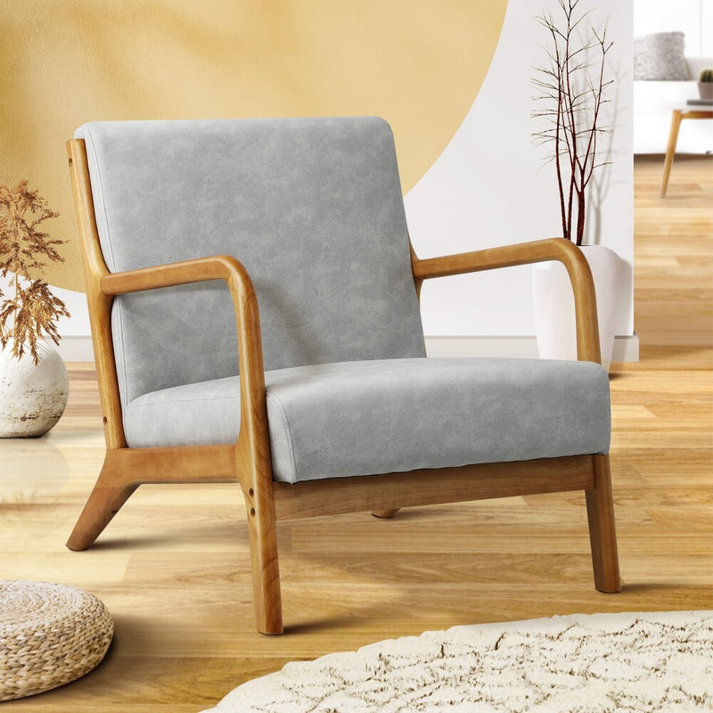 Oikiture Armchair Wood Couches Light Grey