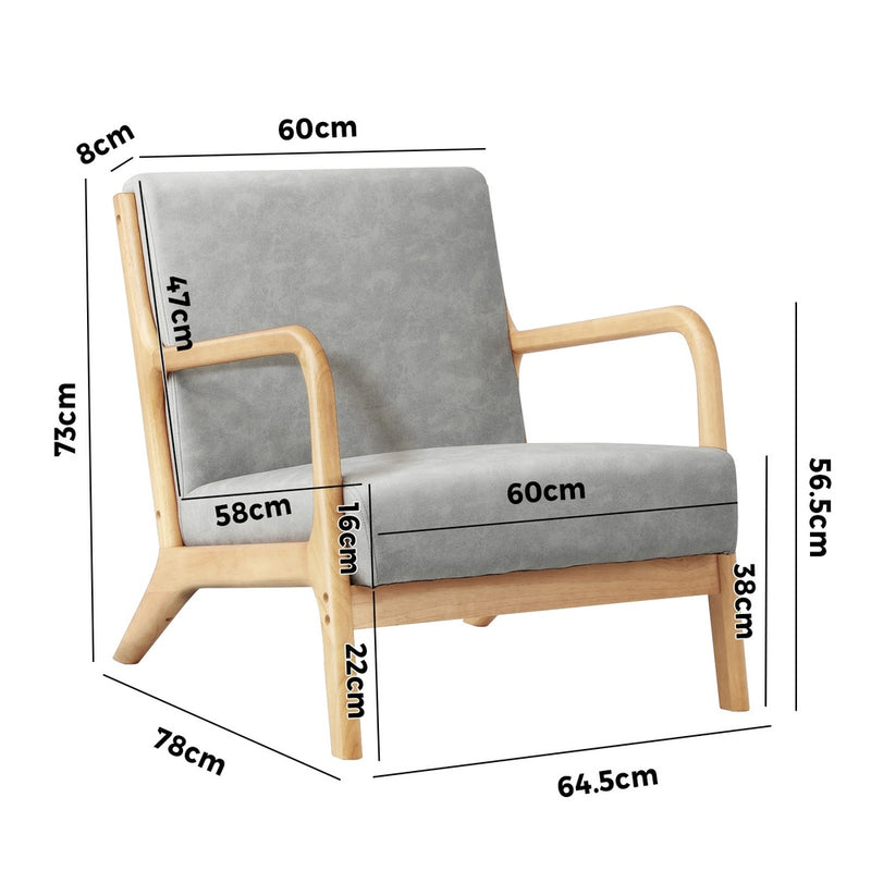 Oikiture Armchair Wood Couches Light Grey