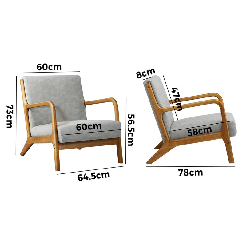 Oikiture Armchair Wood Couches Light Grey