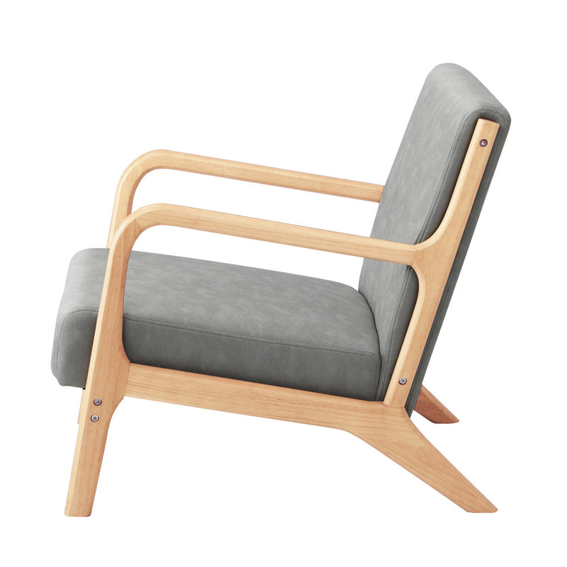 Oikiture Armchair Wood Couches Light Grey