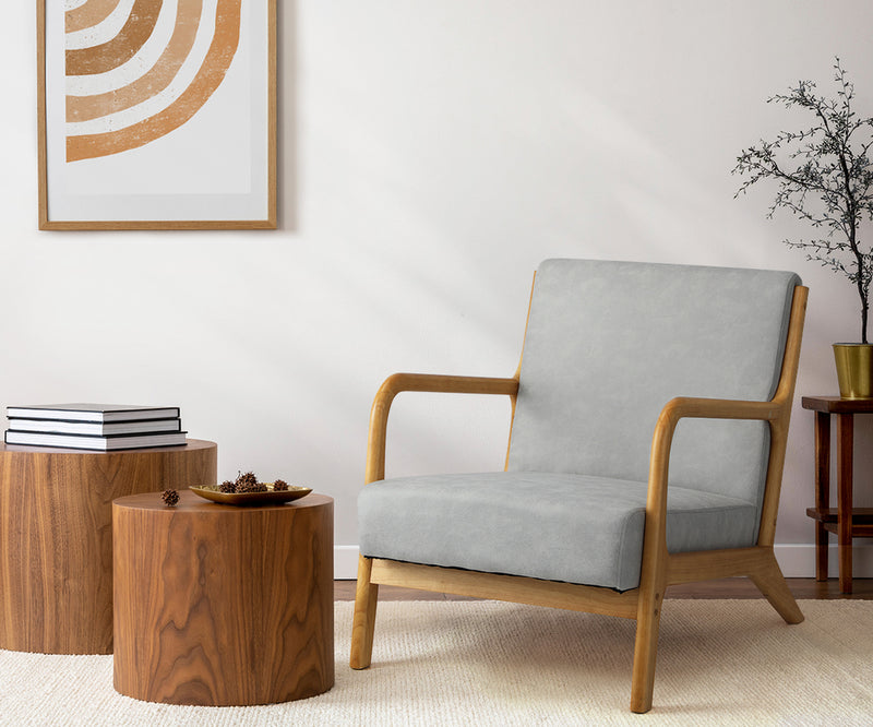 Oikiture Armchair Wood Couches Light Grey