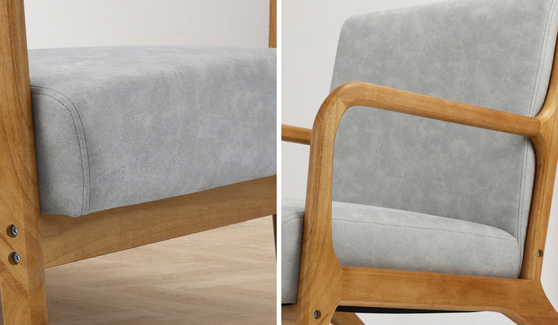 Oikiture Armchair Wood Couches Light Grey