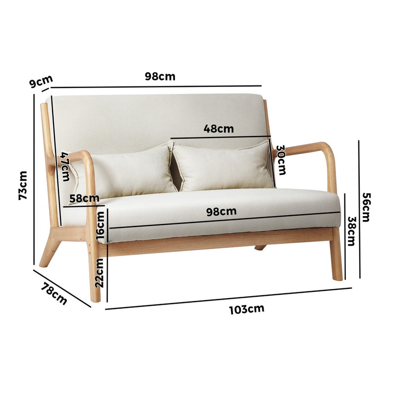 Oikiture Armchair Couch Pillows 2 Seater Fabric Beige