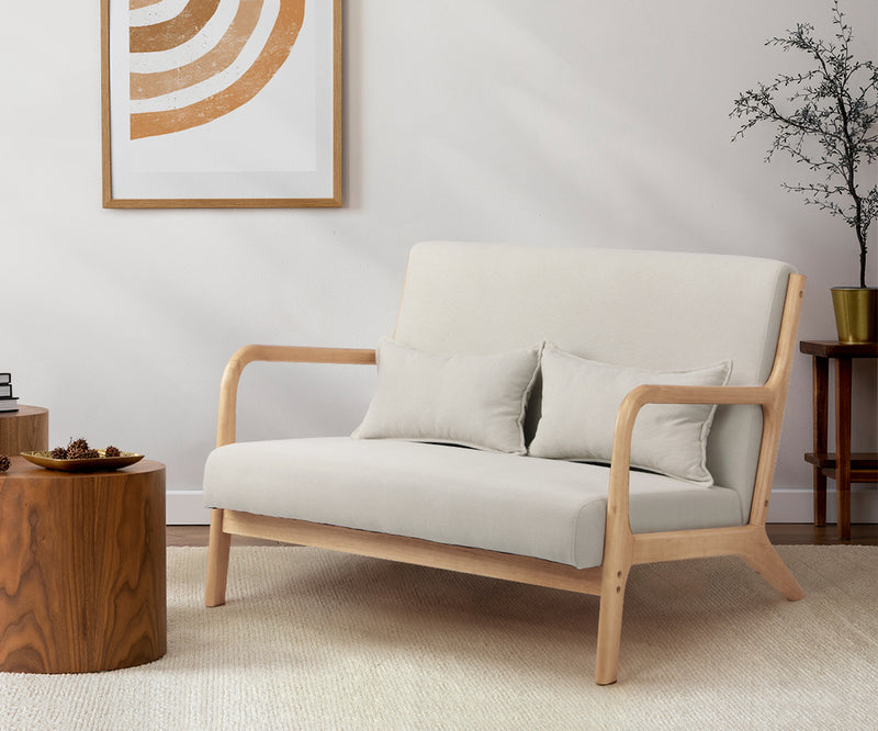 Oikiture Armchair Couch Pillows 2 Seater Fabric Beige