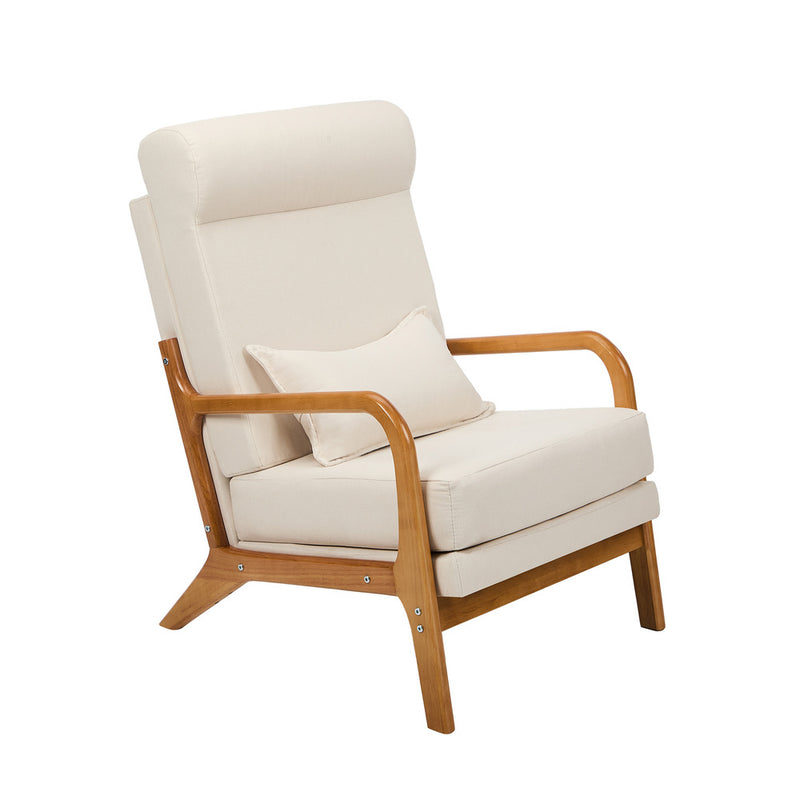 Oikiture Armchair Linen Fabric Lounge Chair with Lumbar Pillow Beige