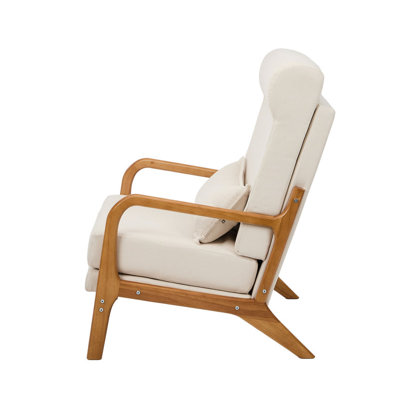 Oikiture Armchair Linen Fabric Lounge Chair with Lumbar Pillow Beige