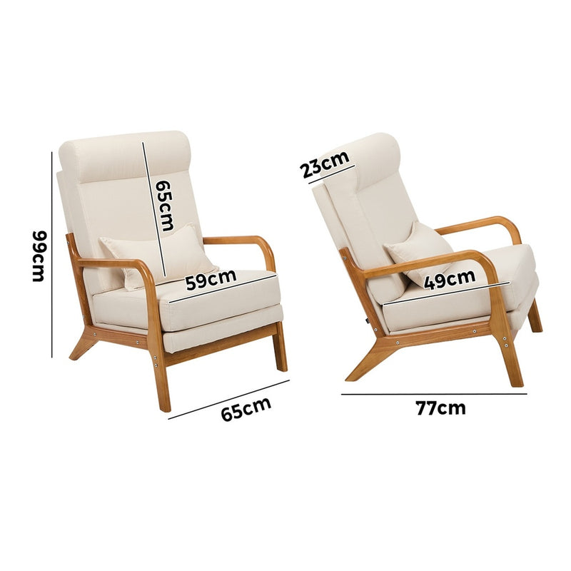 Oikiture Armchair Linen Fabric Lounge Chair with Lumbar Pillow Beige