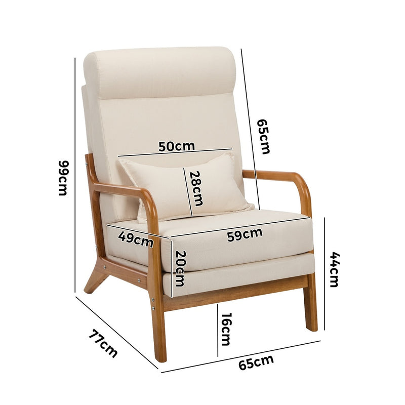 Oikiture Armchair Linen Fabric Lounge Chair with Lumbar Pillow Beige
