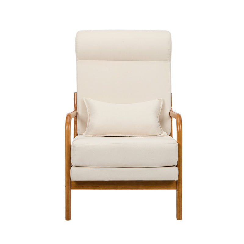 Oikiture Armchair Linen Fabric Lounge Chair with Lumbar Pillow Beige