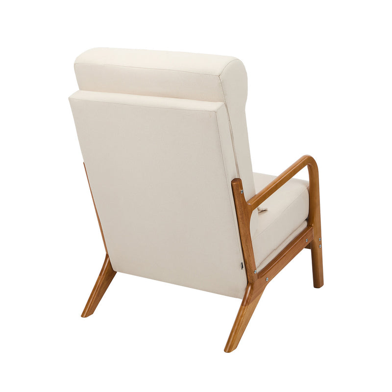 Oikiture Armchair Linen Fabric Lounge Chair with Lumbar Pillow Beige
