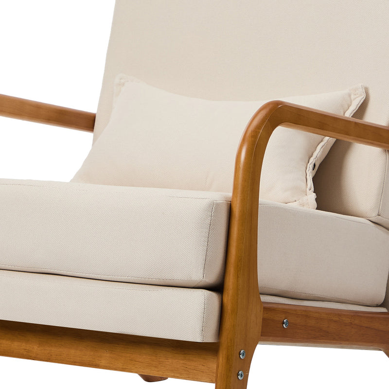 Oikiture Armchair Linen Fabric Lounge Chair with Lumbar Pillow Beige