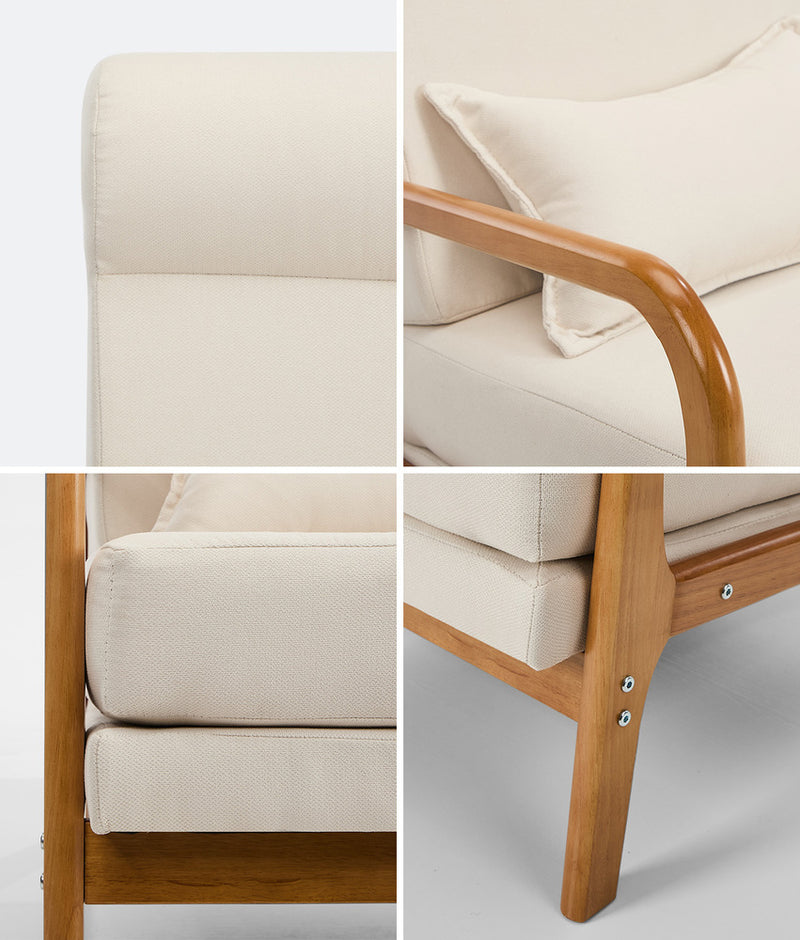 Oikiture Armchair Linen Fabric Lounge Chair with Lumbar Pillow Beige