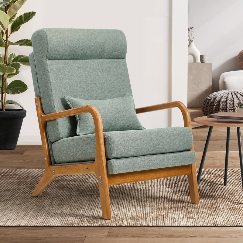 Oikiture Armchair Linen Fabric Lounge Chair with Lumbar Pillow Green