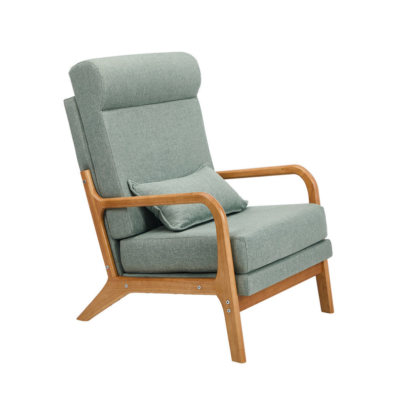 Oikiture Armchair Linen Fabric Lounge Chair with Lumbar Pillow Green