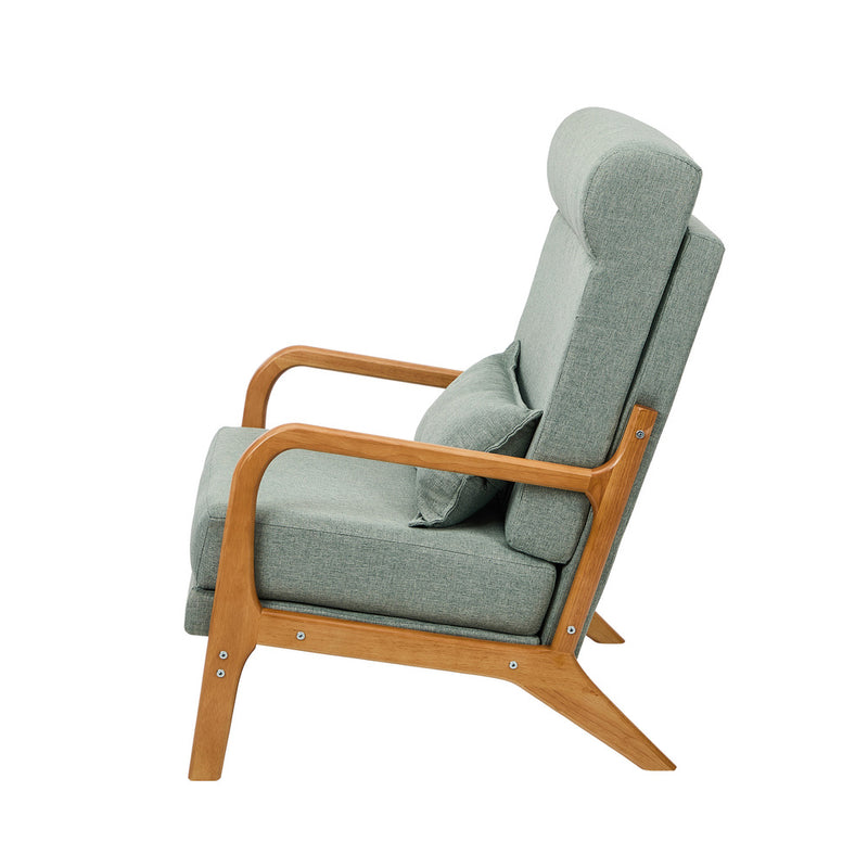 Oikiture Armchair Linen Fabric Lounge Chair with Lumbar Pillow Green