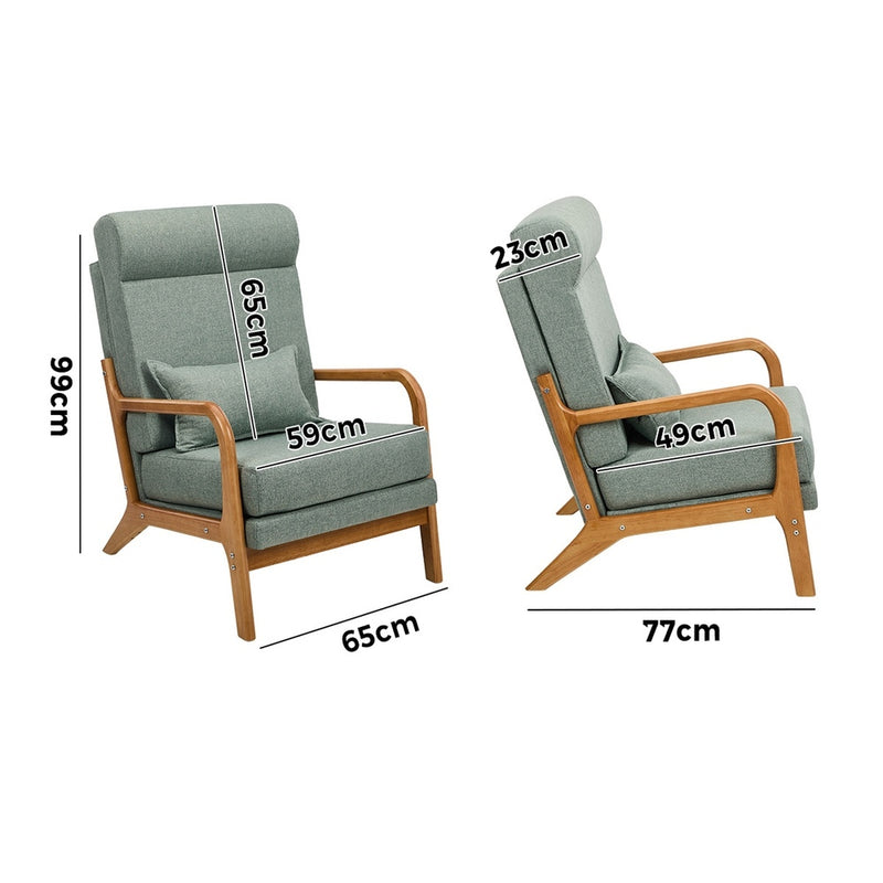 Oikiture Armchair Linen Fabric Lounge Chair with Lumbar Pillow Green