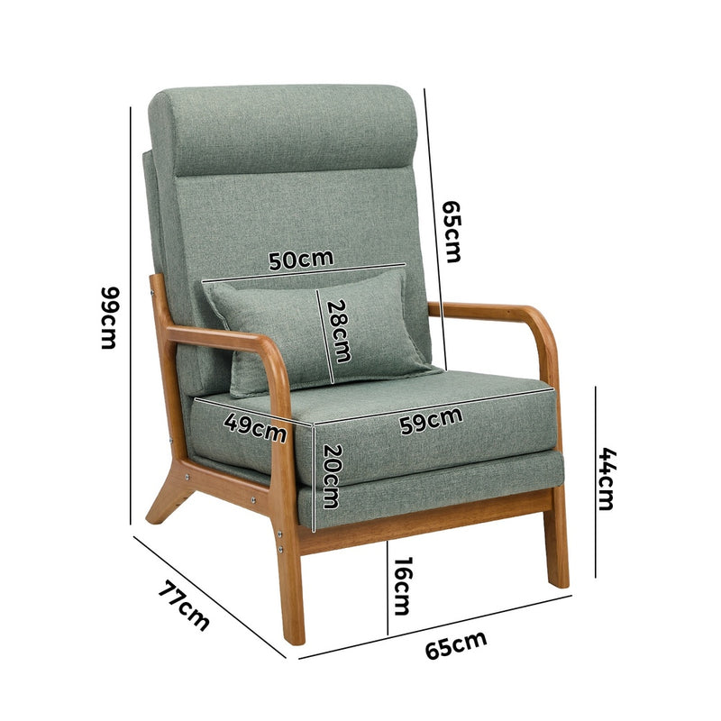 Oikiture Armchair Linen Fabric Lounge Chair with Lumbar Pillow Green