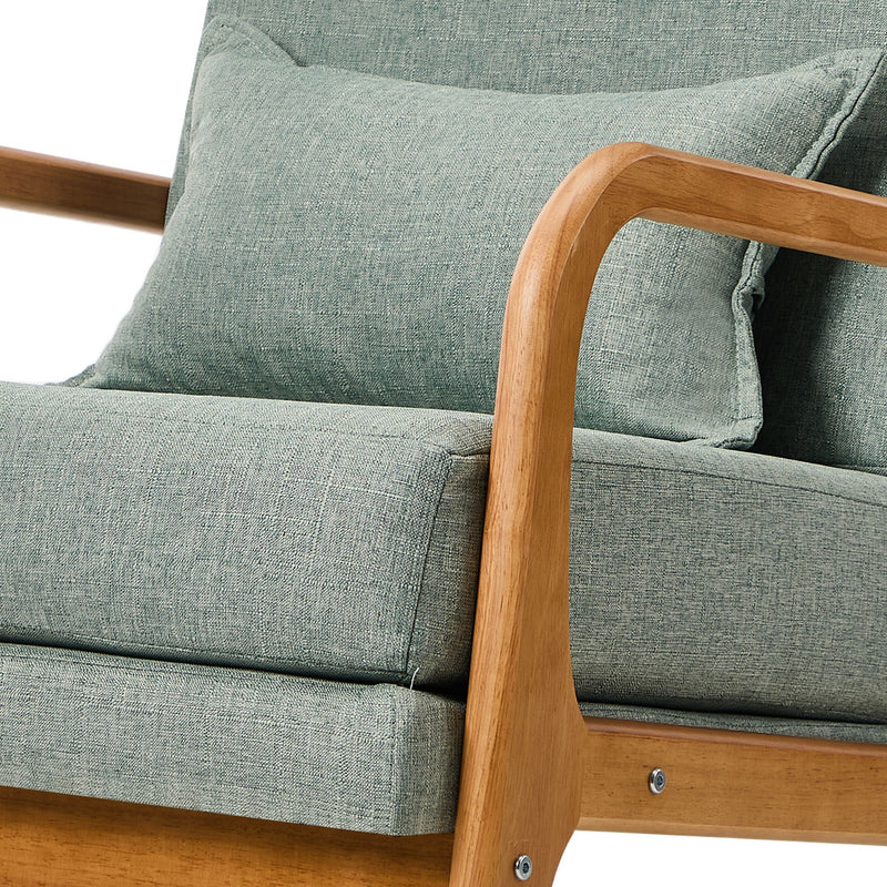 Oikiture Armchair Linen Fabric Lounge Chair with Lumbar Pillow Green