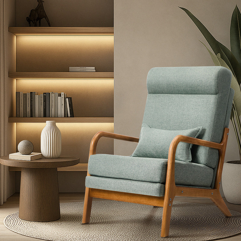 Oikiture Armchair Linen Fabric Lounge Chair with Lumbar Pillow Green
