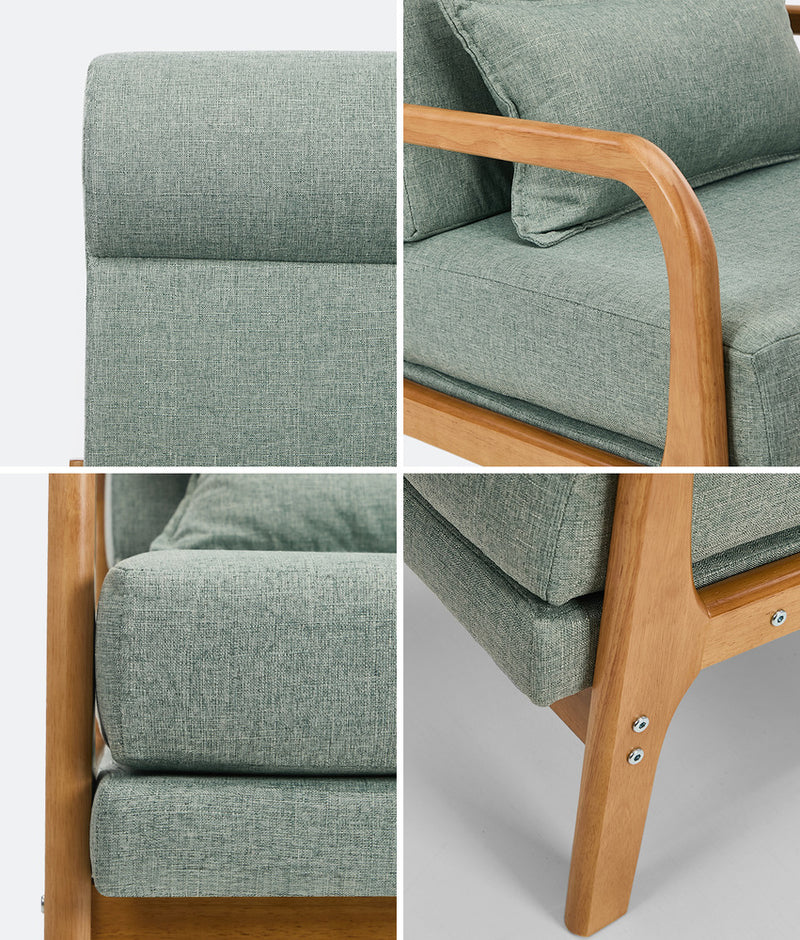 Oikiture Armchair Linen Fabric Lounge Chair with Lumbar Pillow Green