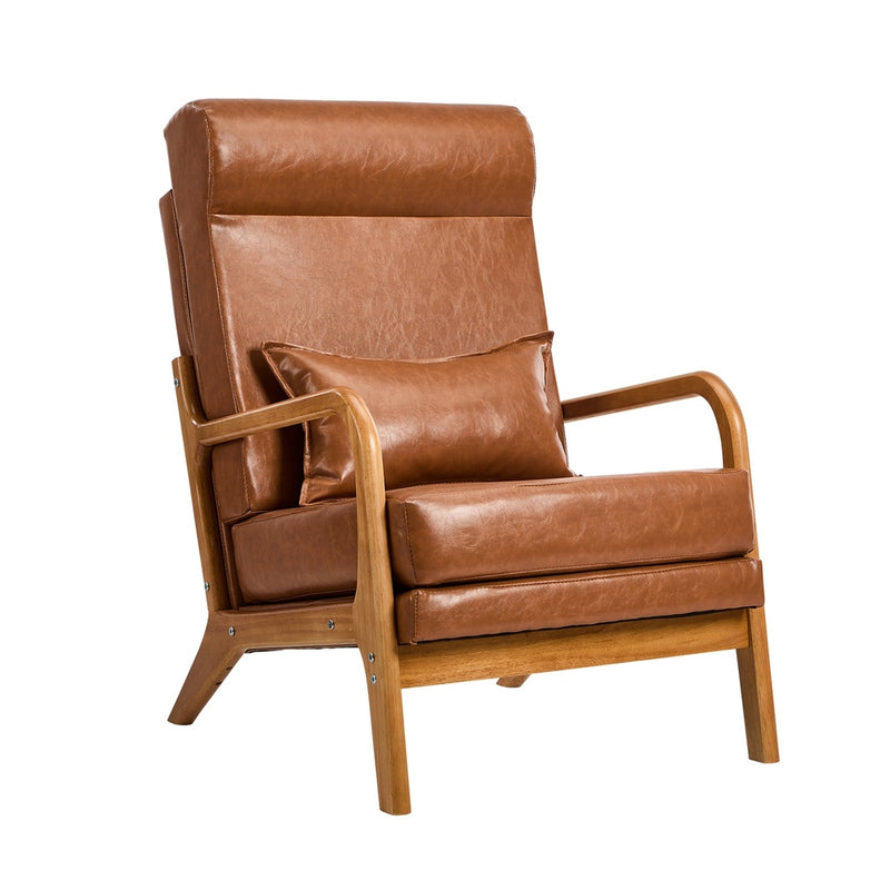 Oikiture Armchair PU Leather Lounge Chair with Lumbar Pillow Brown