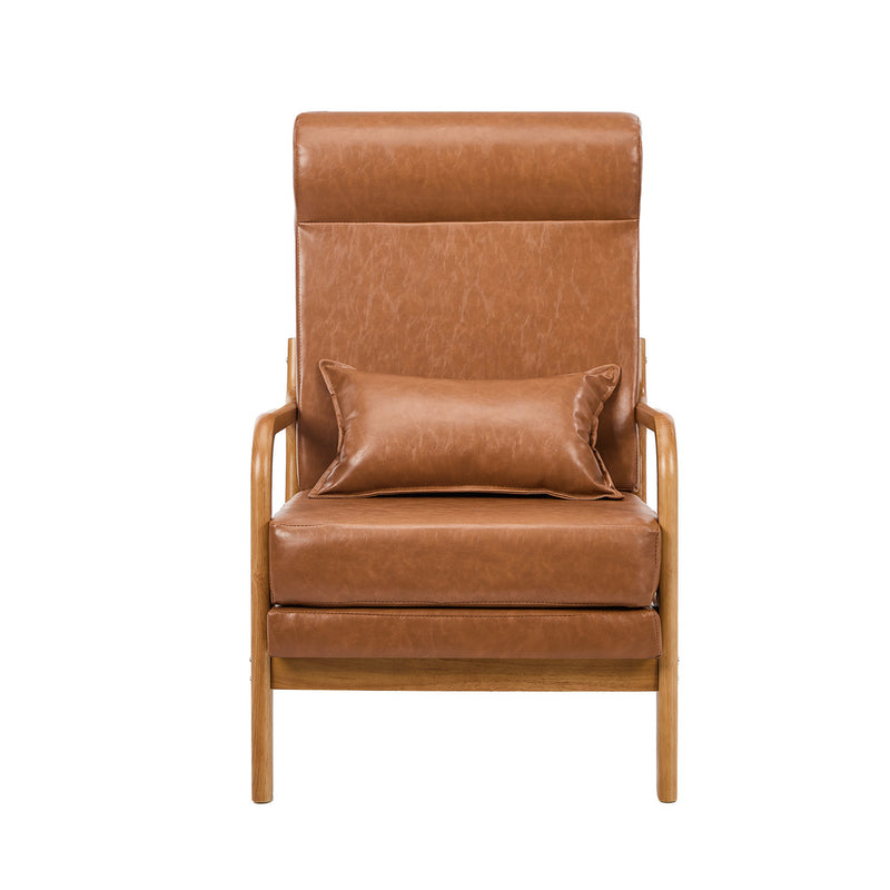 Oikiture Armchair PU Leather Lounge Chair with Lumbar Pillow Brown