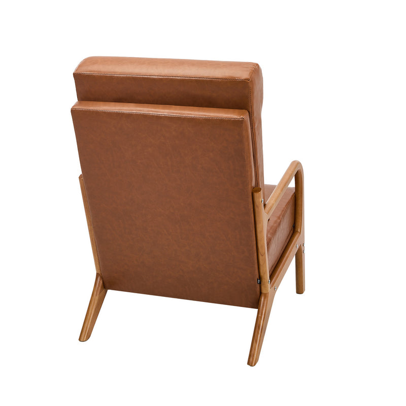 Oikiture Armchair PU Leather Lounge Chair with Lumbar Pillow Brown
