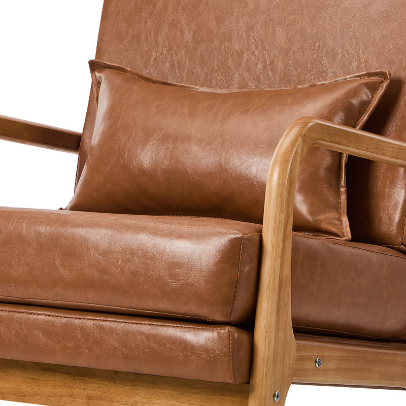 Oikiture Armchair PU Leather Lounge Chair with Lumbar Pillow Brown