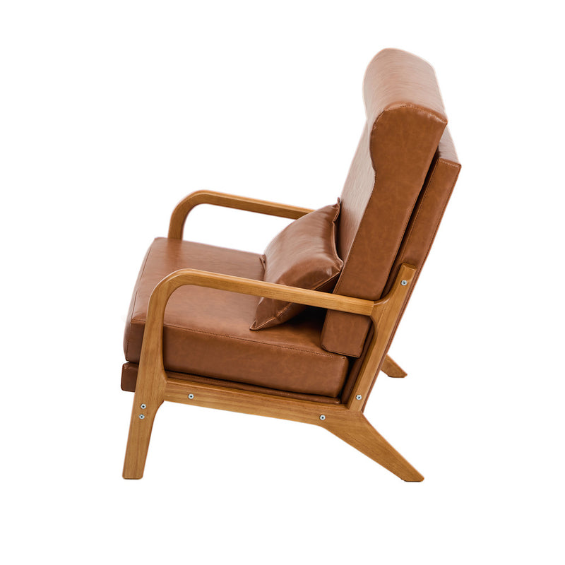 Oikiture 2x Armchair PU Leather Lounge Chair with Lumbar Pillow Brown