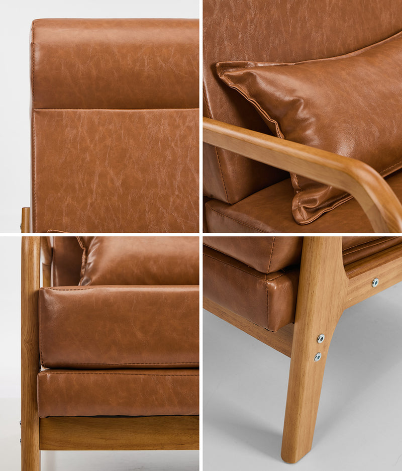 Oikiture 2x Armchair PU Leather Lounge Chair with Lumbar Pillow Brown