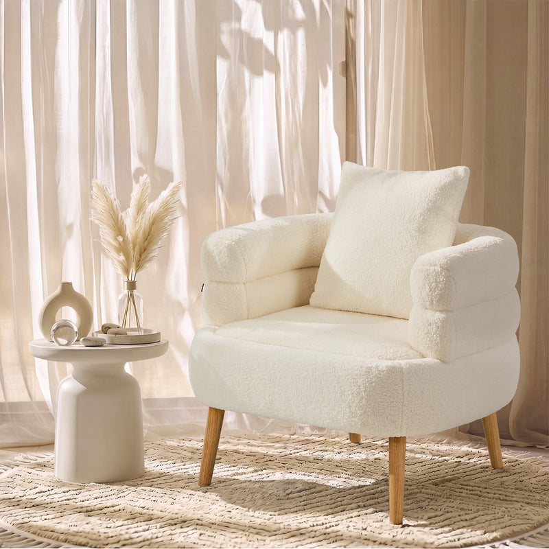 Oikiture Armchair Tub Chair Single Armchairs Sofa Lounge Couch White