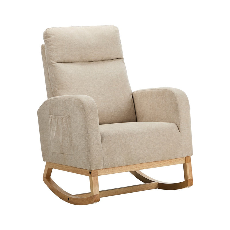 Oikiture Rocking Armchair Linen Fabric Lounge Chair Accent Chair Beige