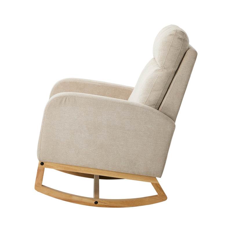Oikiture Rocking Armchair Linen Fabric Lounge Chair Accent Chair Beige