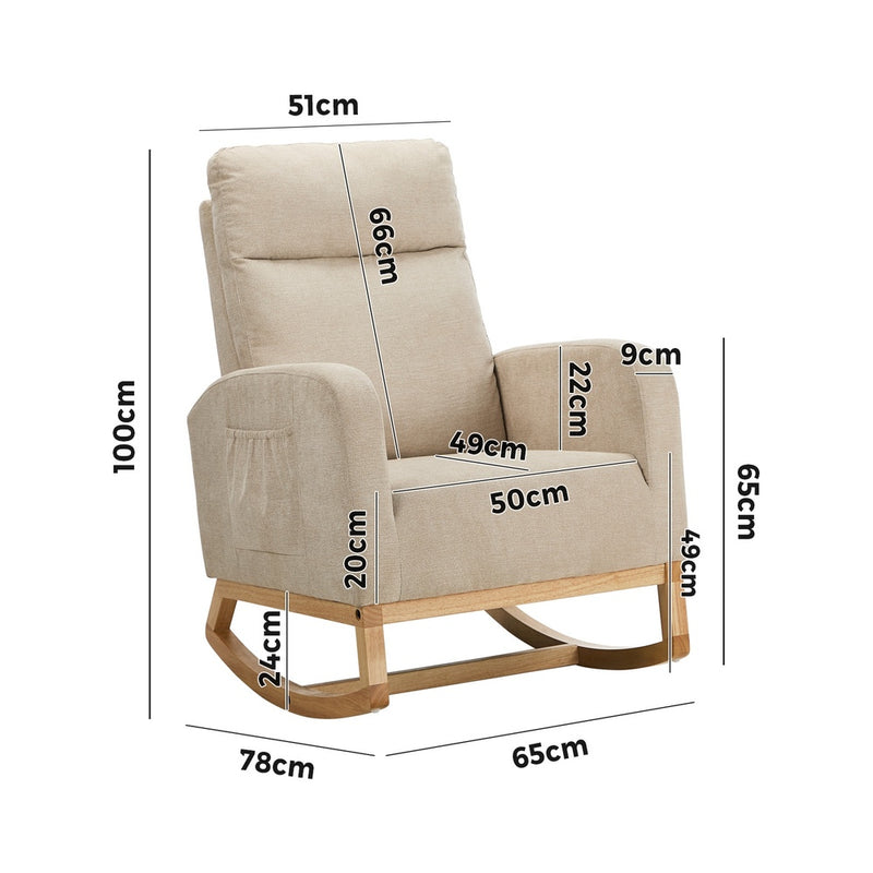 Oikiture Rocking Armchair Linen Fabric Lounge Chair Accent Chair Beige