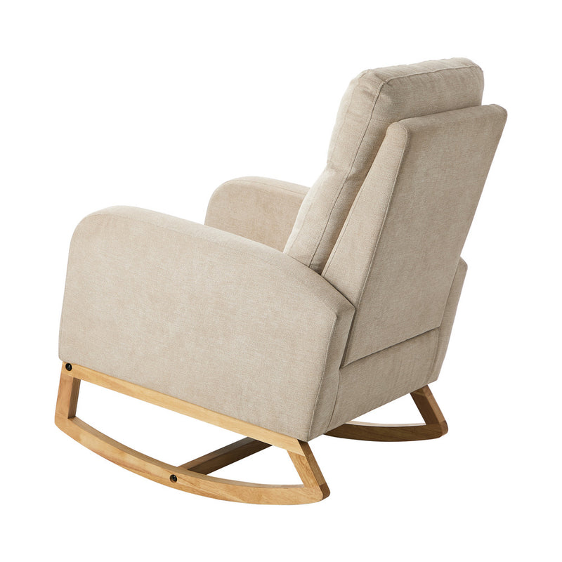 Oikiture Rocking Armchair Linen Fabric Lounge Chair Accent Chair Beige
